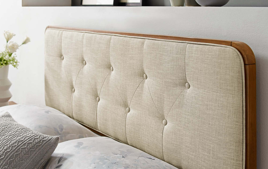 Trellis Tufted Fabric and Wood Twin Headboard in Walnut Beige