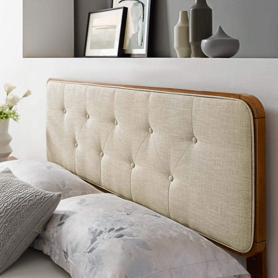 Trellis Tufted Fabric and Wood Twin Headboard in Walnut Beige