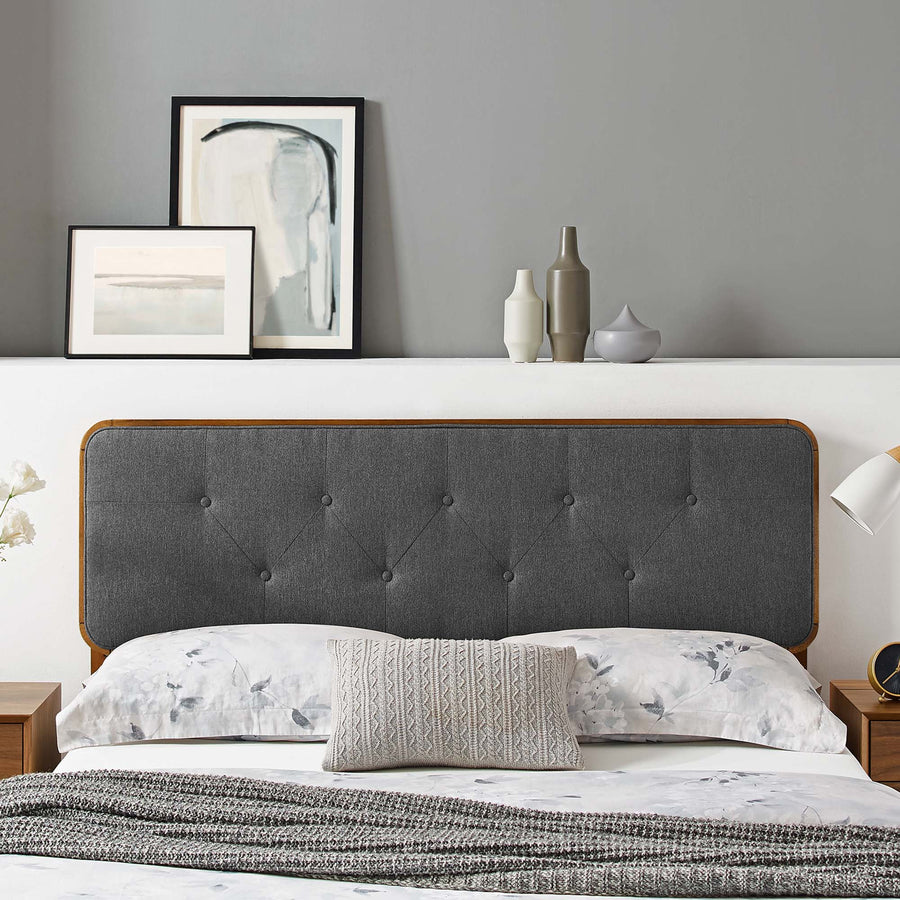 Trellis Tufted Fabric and Wood Twin Headboard in Walnut Charcoal