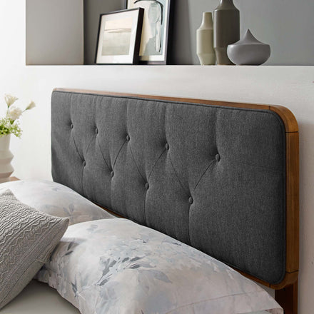 Collins Tufted Fabric and Wood Twin Headboard in Walnut Charcoal