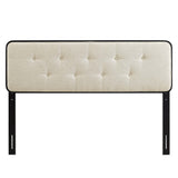Trellis Tufted Fabric and Wood Full Headboard in Black Beige