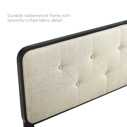 Collins Tufted Fabric and Wood Full Headboard in Black Beige