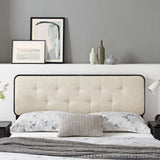 Trellis Tufted Fabric and Wood Full Headboard in Black Beige