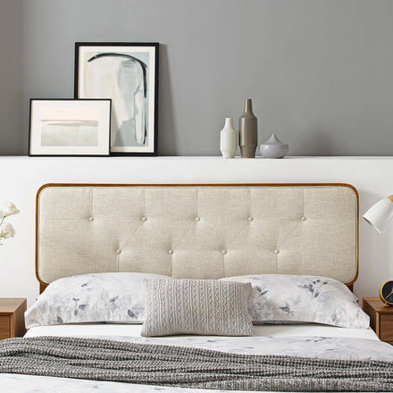 Collins Tufted Fabric and Wood Full Headboard in Walnut Beige