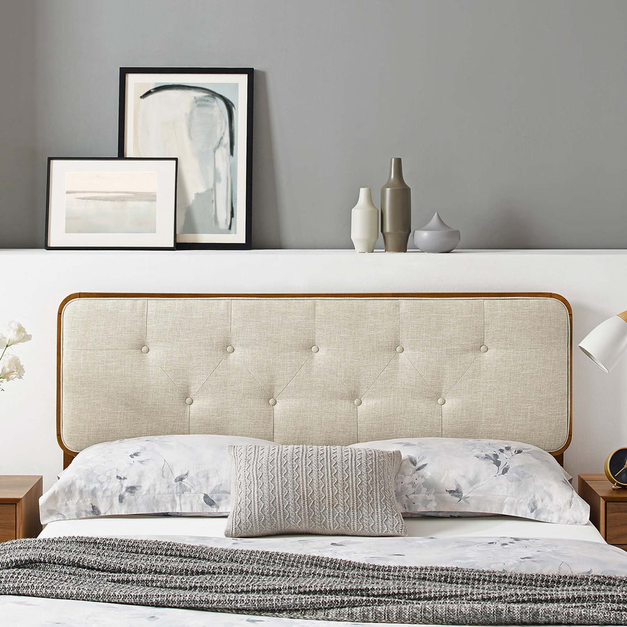Trellis Tufted Fabric and Wood Full Headboard in Walnut Beige