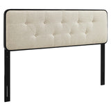 Linen Wood Queen Platform Bed With Splayed Legs in Black Beige