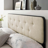Trellis Tufted Fabric and Wood Queen Headboard in Black Beige