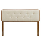 Linen Wood Queen Platform Bed With Splayed Legs in Walnut Beige