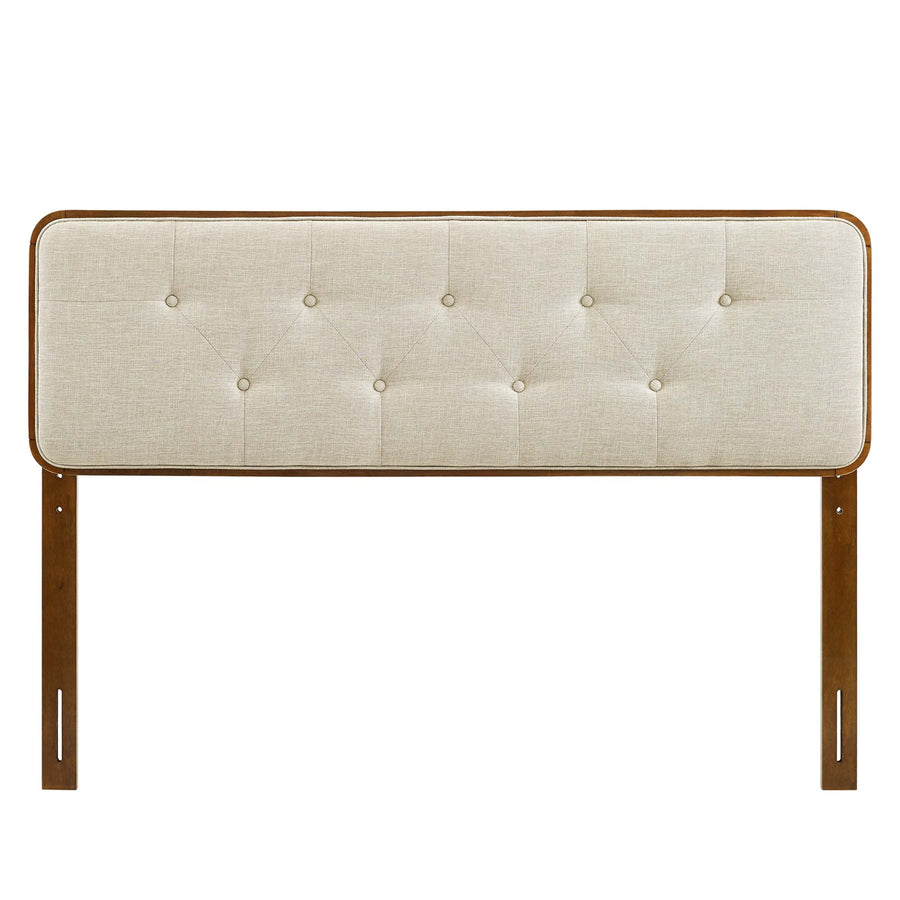Linen Wood Queen Platform Bed With Splayed Legs in Walnut Beige