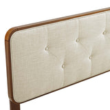 Trellis Tufted Fabric and Wood Queen Headboard in Walnut Beige