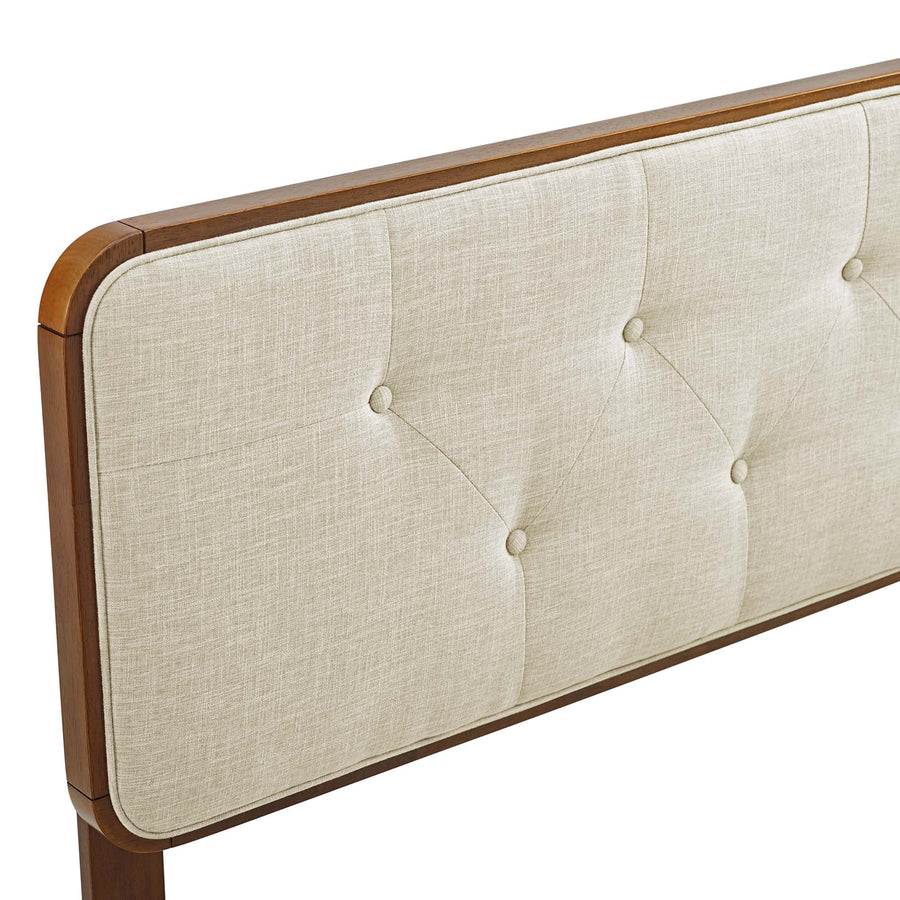 Trellis Tufted Fabric and Wood Queen Headboard in Walnut Beige