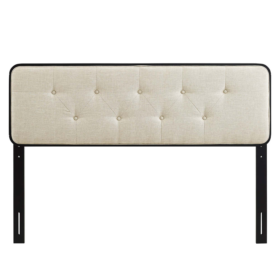 Trellis Tufted Fabric and Wood King Headboard in Black Beige