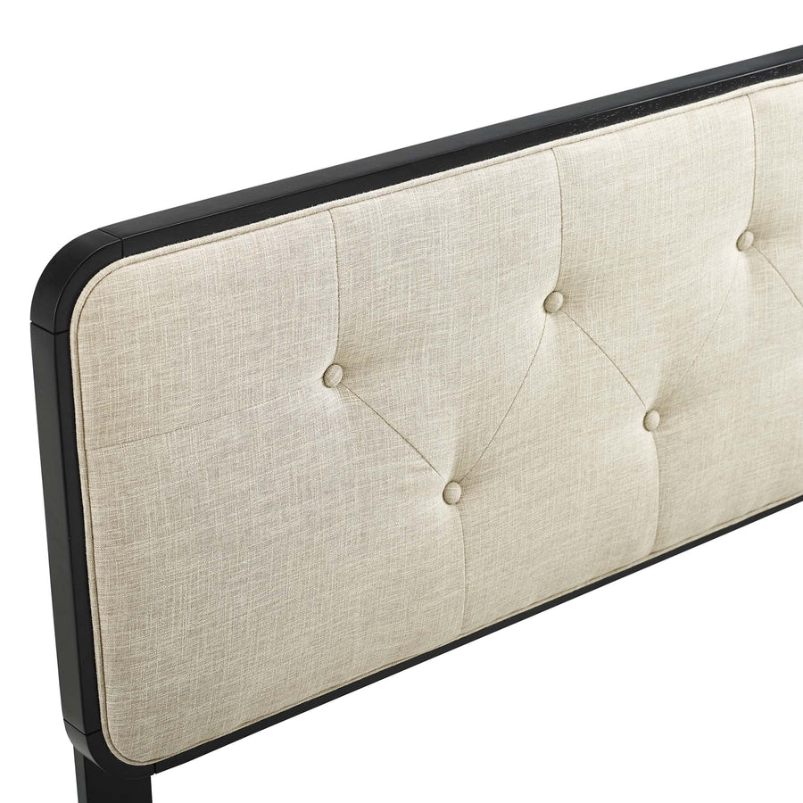 Trellis Tufted Fabric and Wood King Headboard in Black Beige