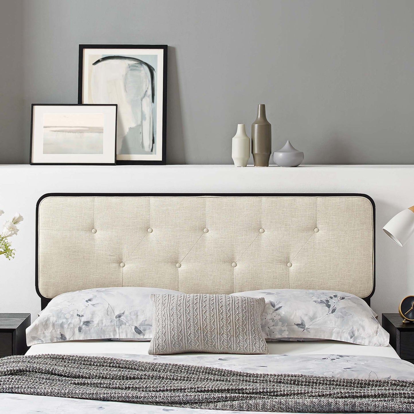 Collins Tufted Fabric and Wood King Headboard by Furniture For America