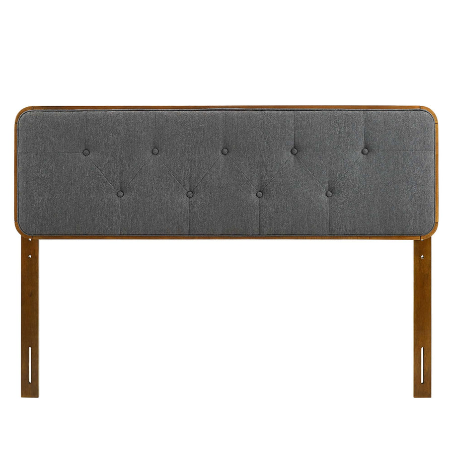Trellis Tufted Fabric and Wood King Headboard in Walnut Charcoal