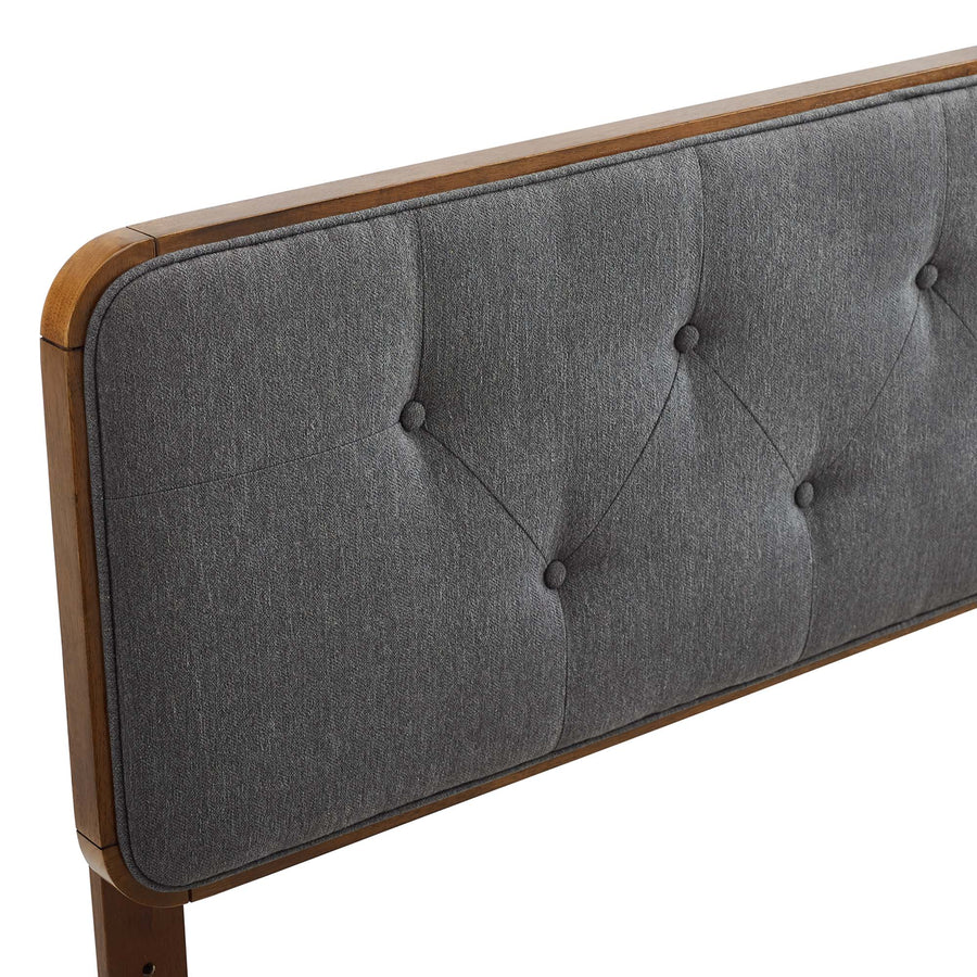 Trellis Tufted Fabric and Wood King Headboard in Walnut Charcoal