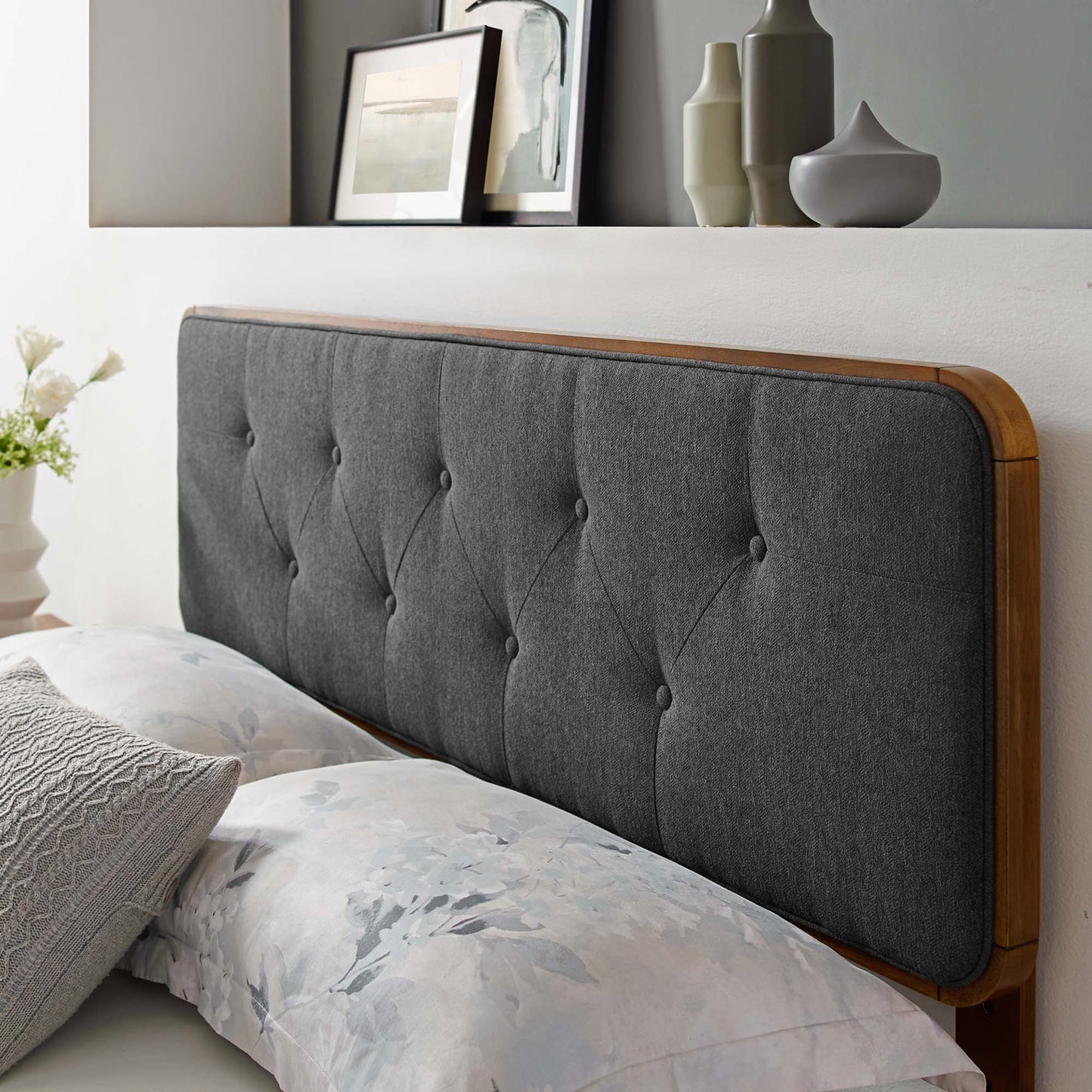 Collins Tufted Fabric and Wood King Headboard by Furniture For America