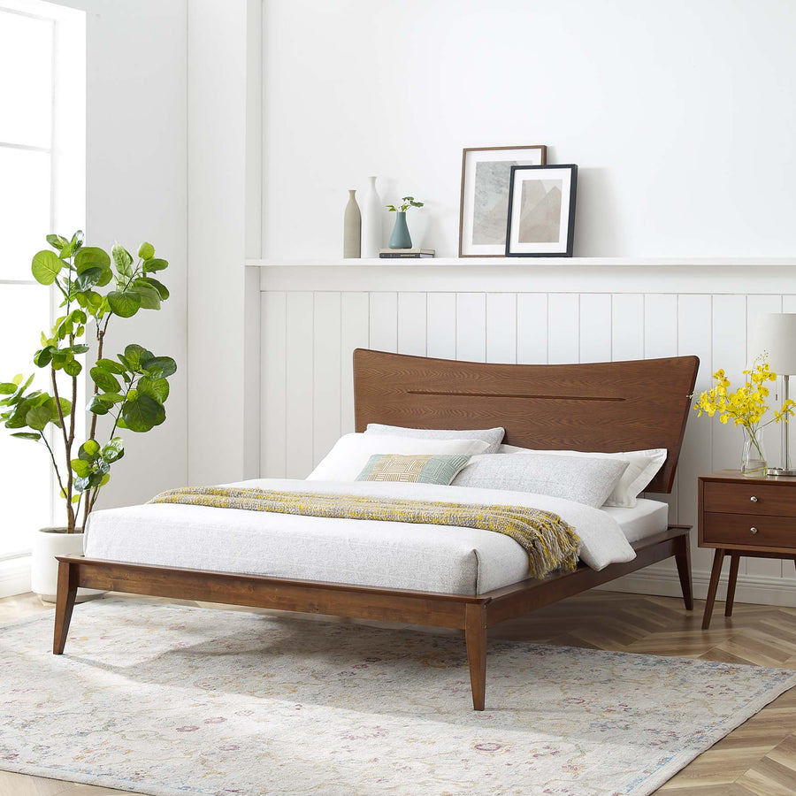 Libeccio Wood Queen Platform Bed in Walnut