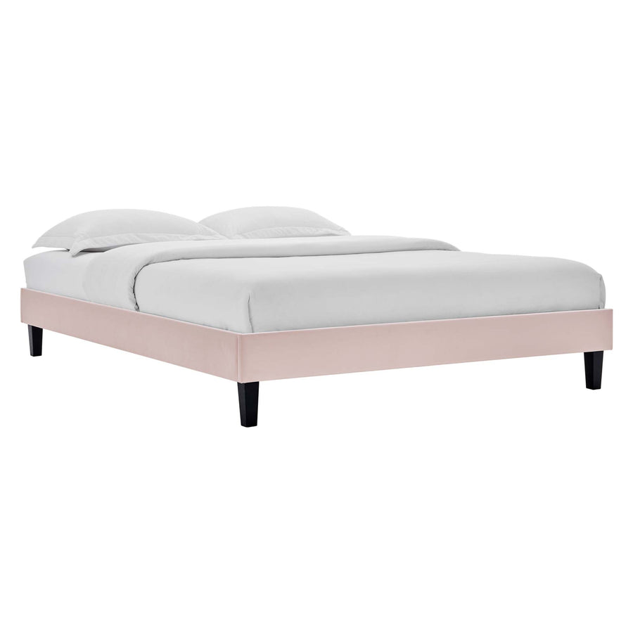 Boucle Performance Velvet Twin Platform Bed Frame in Pink