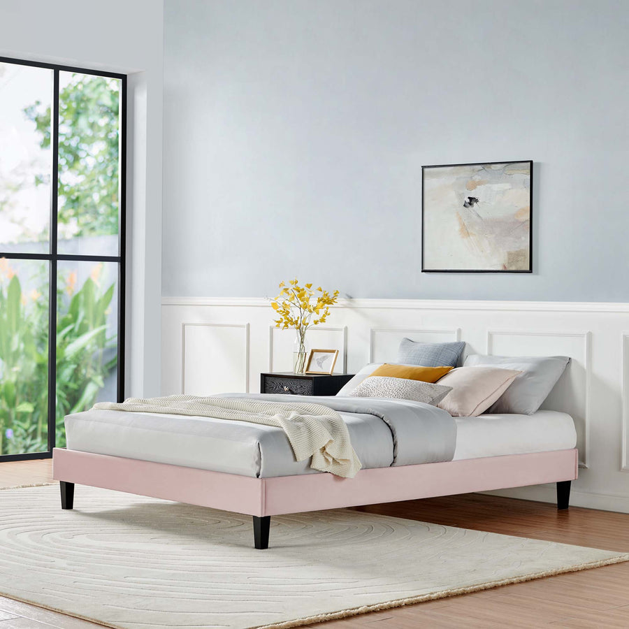 Boucle Performance Velvet Twin Platform Bed Frame in Pink