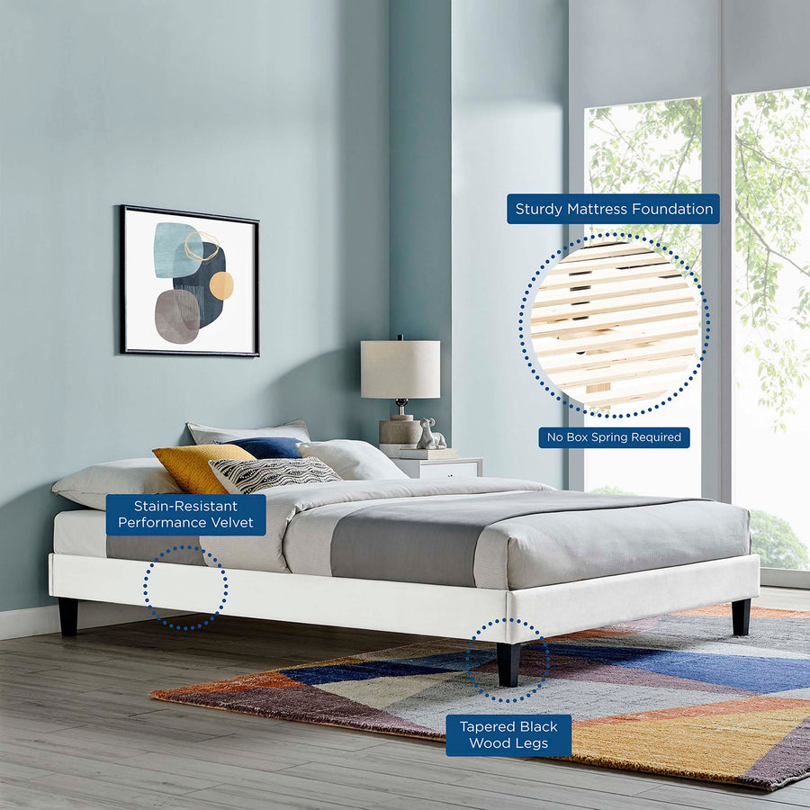 Boucle Performance Velvet Twin Platform Bed Frame in White