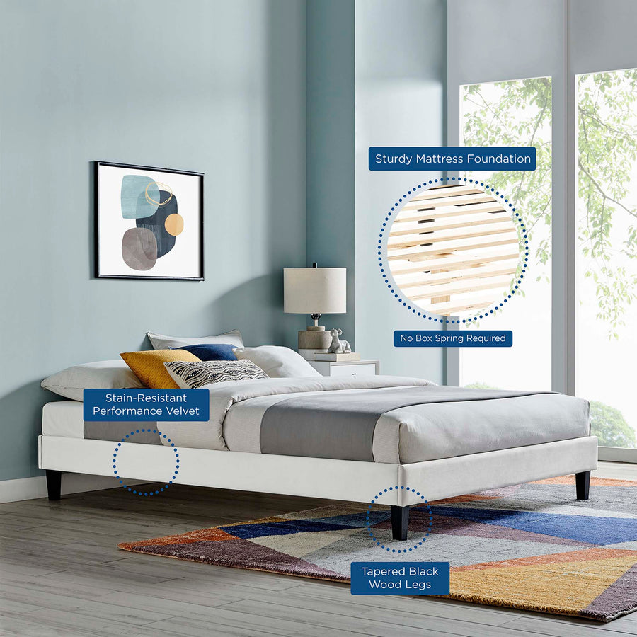 Boucle Performance Velvet Full Platform Bed Frame in Light Gray
