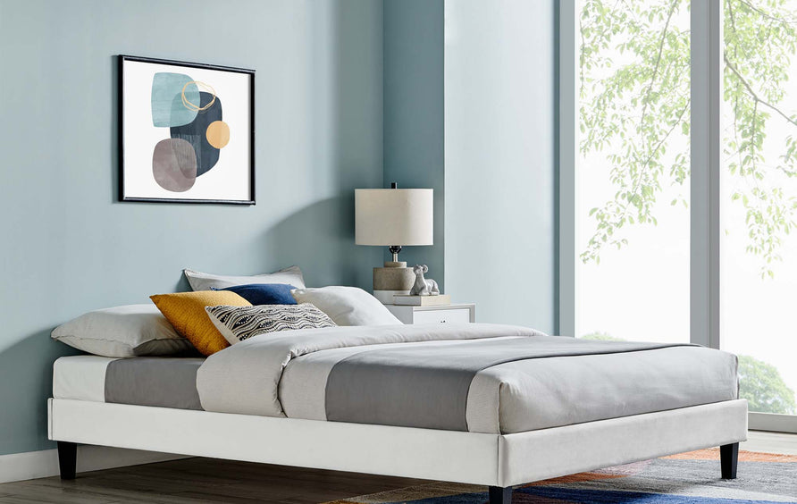 Boucle Performance Velvet Full Platform Bed Frame in Light Gray