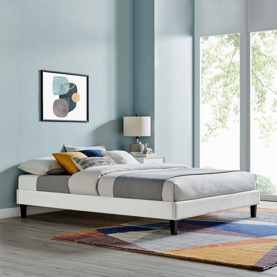 Boucle Performance Velvet Full Platform Bed Frame in Light Gray