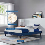 Boucle Performance Velvet Full Platform Bed Frame in Navy