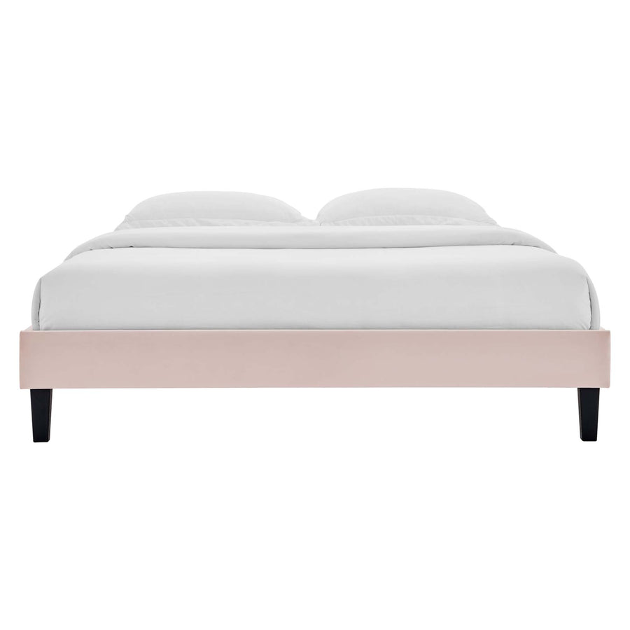 Boucle Performance Velvet Full Platform Bed Frame in Pink