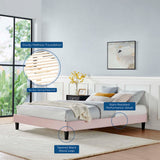 Boucle Performance Velvet Full Platform Bed Frame in Pink