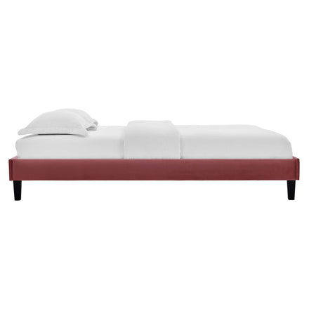 Roxanne Tapered Wood Leg Performance Velvet Queen Platform Bed in Dusty Rose