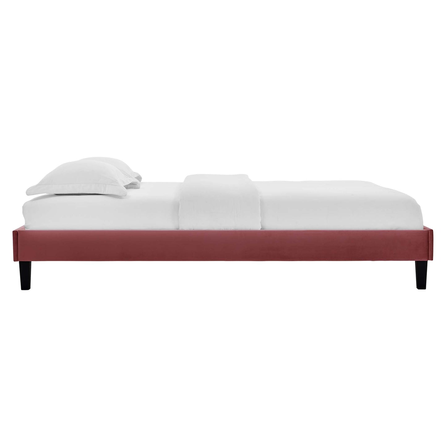 Villa Tapered Wood Leg Performance Velvet Queen Platform Bed in Dusty Rose