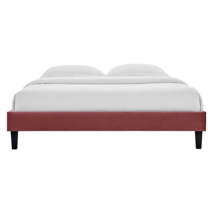 Reign Performance Velvet Queen Platform Bed Frame in Dusty Rose