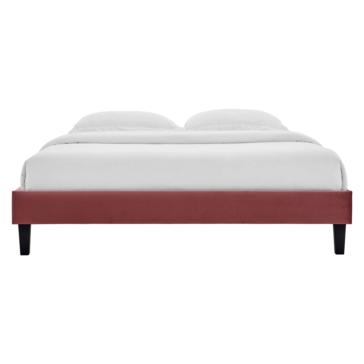 Tartan Tapered Wood Leg Performance Velvet Queen Platform Bed in Dusty Rose
