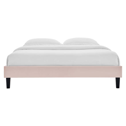 Reign Performance Velvet Queen Platform Bed Frame in Pink