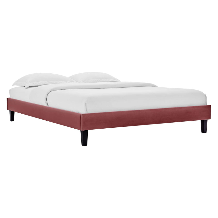 Boucle Performance Velvet King Platform Bed Frame in Dusty Rose