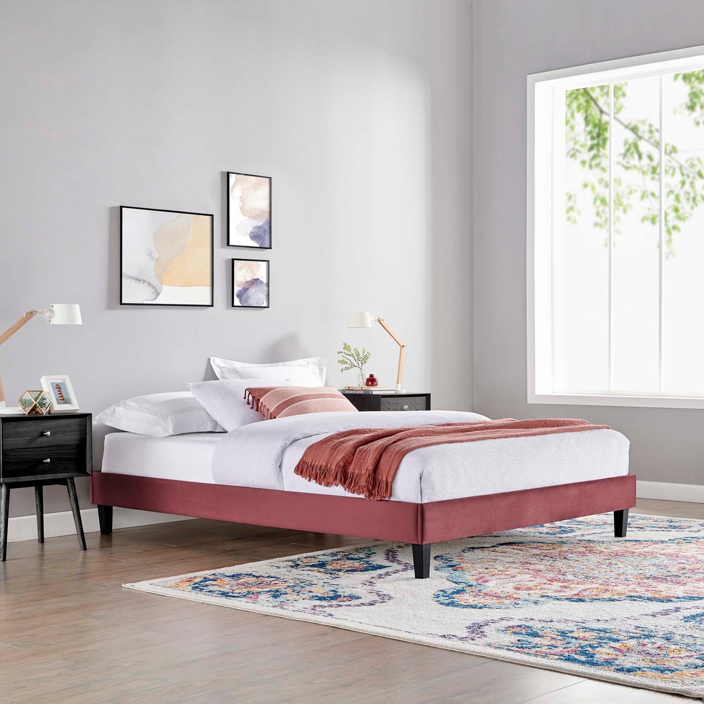 Reign Performance Velvet King Platform Bed Frame by Furniture For America