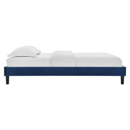 Reign Performance Velvet King Platform Bed Frame in Navy