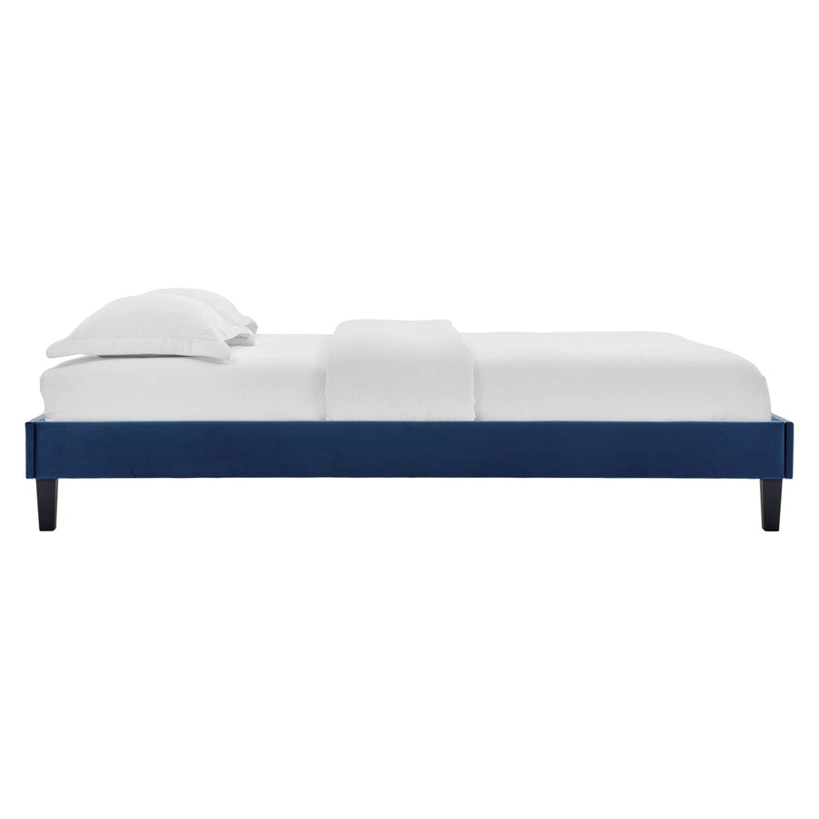 Boucle Performance Velvet King Platform Bed Frame in Navy