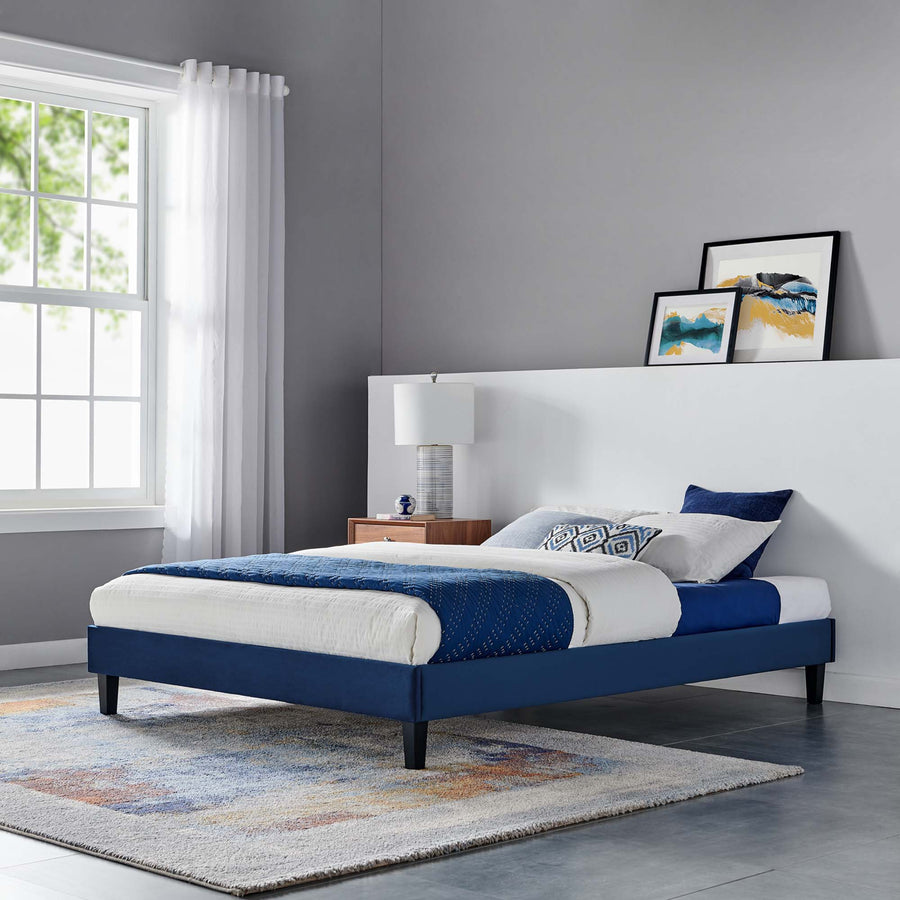 Boucle Performance Velvet King Platform Bed Frame in Navy