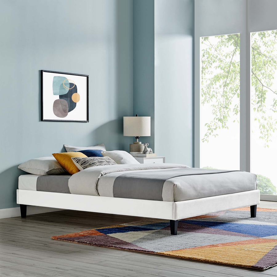 Boucle Performance Velvet King Platform Bed Frame in White
