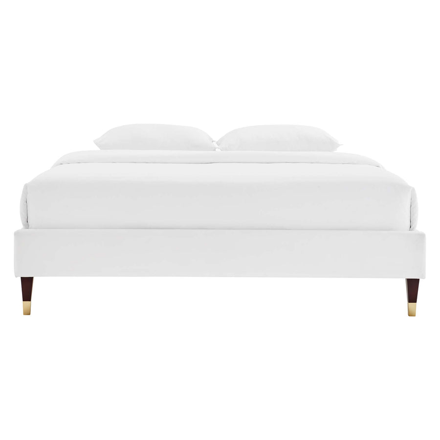 Neroli Performance Velvet Full Platform Bed Frame in White