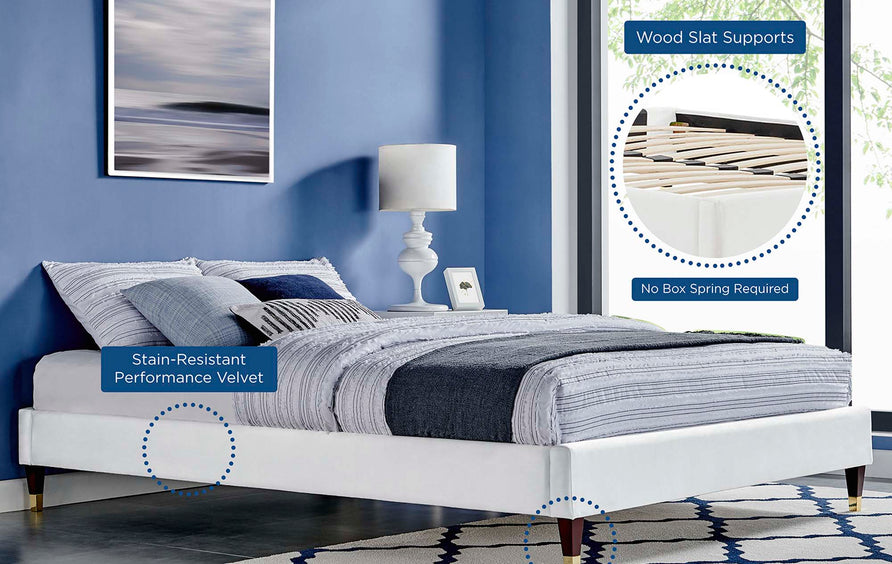 Neroli Performance Velvet Full Platform Bed Frame in White