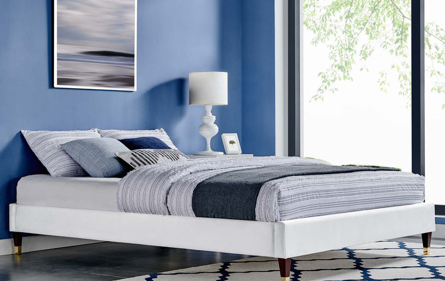 Neroli Performance Velvet Full Platform Bed Frame in White
