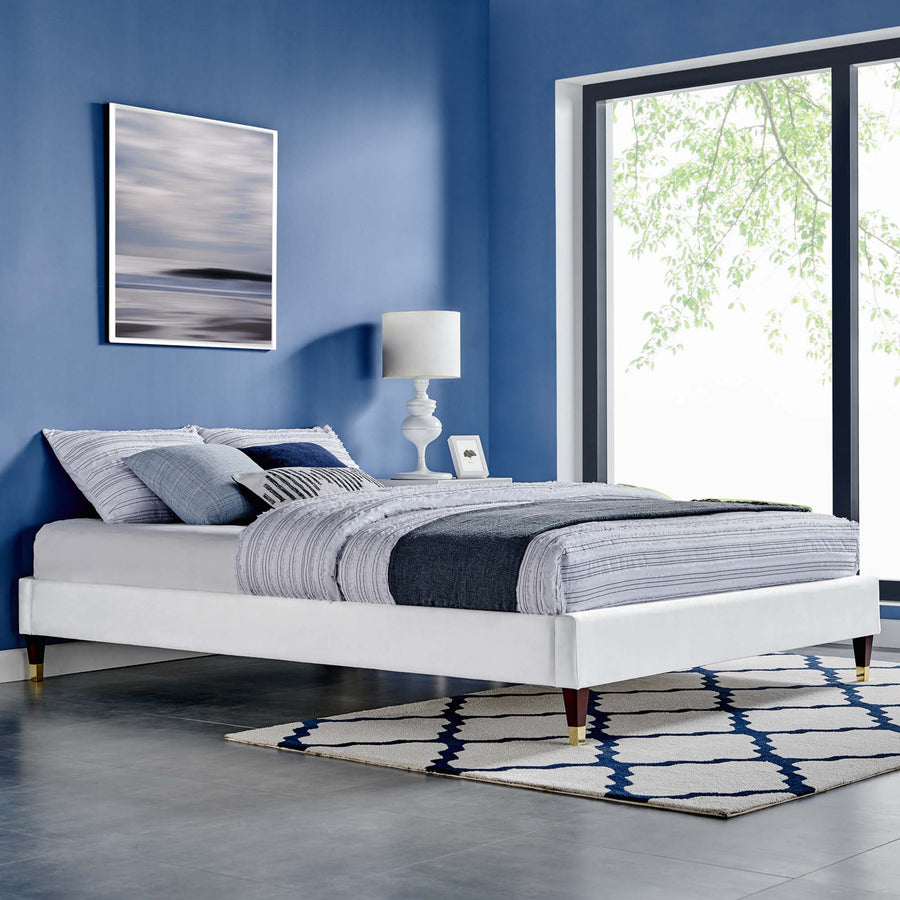 Neroli Performance Velvet Full Platform Bed Frame in White