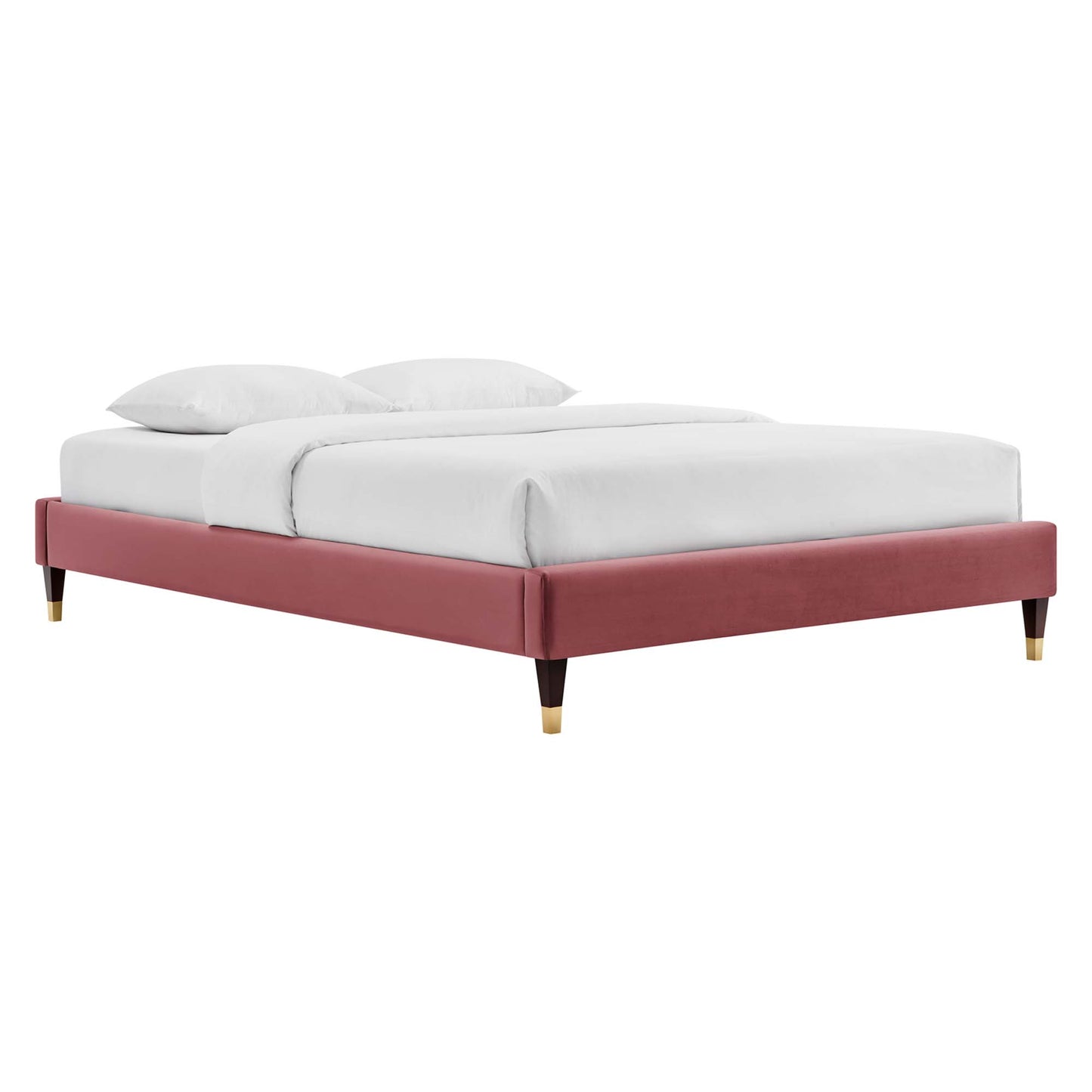 Vega Performance Velvet Queen Platform Bed in Dusty Rose