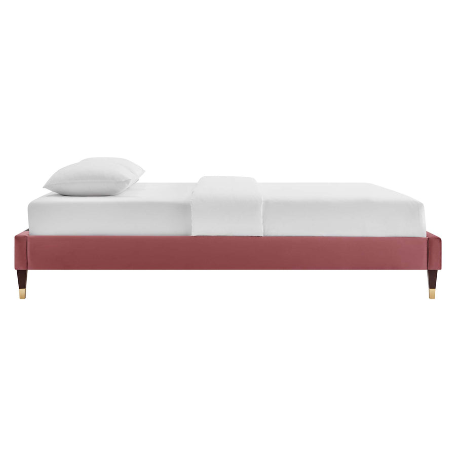 Neroli Performance Velvet Queen Platform Bed Frame in Dusty Rose