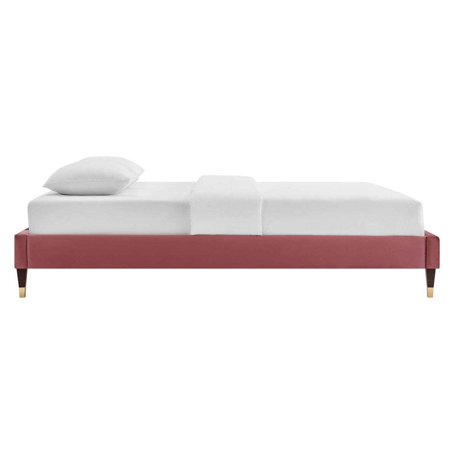 Vega Performance Velvet Queen Platform Bed in Dusty Rose
