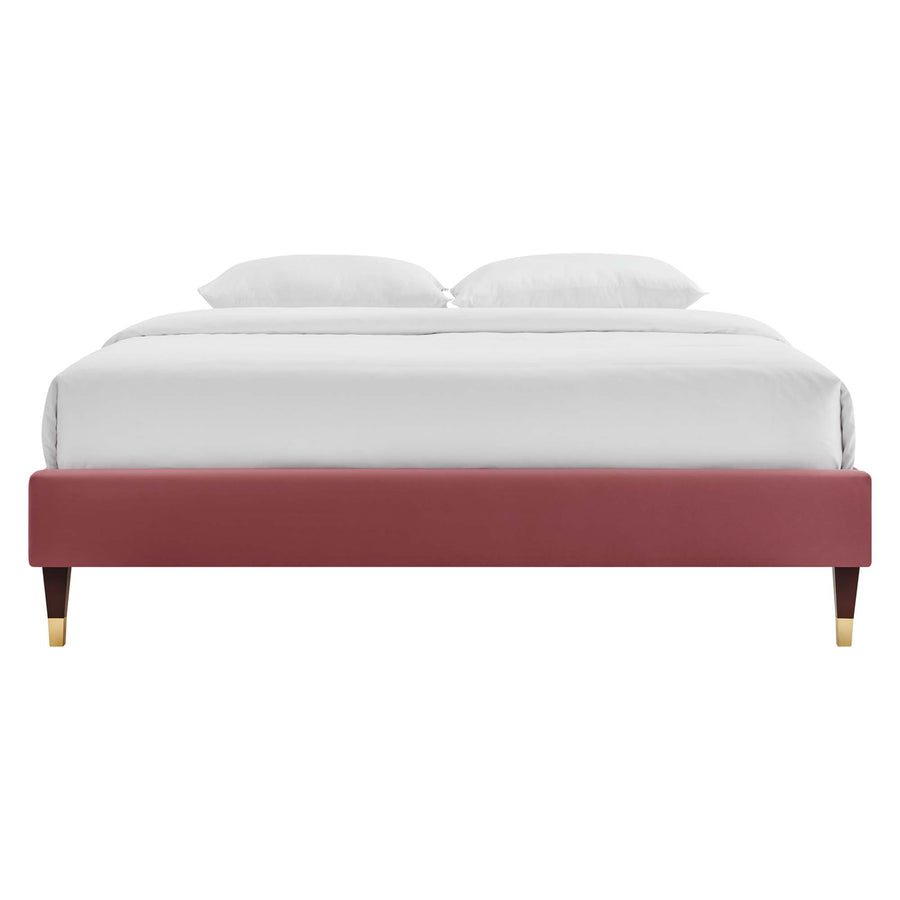 Neroli Performance Velvet Queen Platform Bed Frame in Dusty Rose